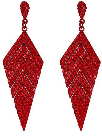 EVER FAITH Pendientes colgantes vintage para mujer Forma de diamante Diamante de imitación de cristal multicapa Rojo