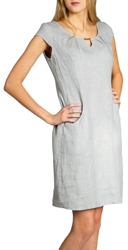 Caspar SKL020 knielanges Damen Sommer Leinenkleid mit eleganter Metallspange bis Größe 50
