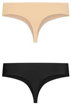 Bye Bra Invisible String, Nahtlos ohne Naht, ohne Slip, Glatte Kanten, ultraweich, Mehrfarbenpackung in Schwarz und Beige, 2er Pack, Größen: S, M, L
