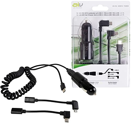 AIV 12/24VDC Ladekabel 2.1A USB-C/Micro/Mini