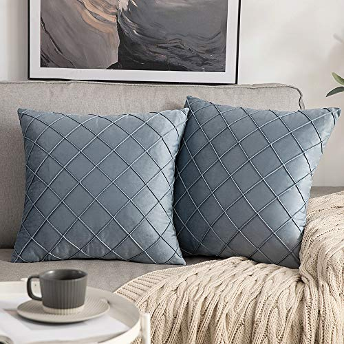 MIULEE 2er Set Samt Kissenbezug Gitter Sofakissen Dekokissen Kissenhülle Kissenbezüge Couchkissen Kissen Samtkissen Weich Einfarbig Zierkissen ohne Füllung für Sofa Wohnzimmer 45x45cm Himmelblau