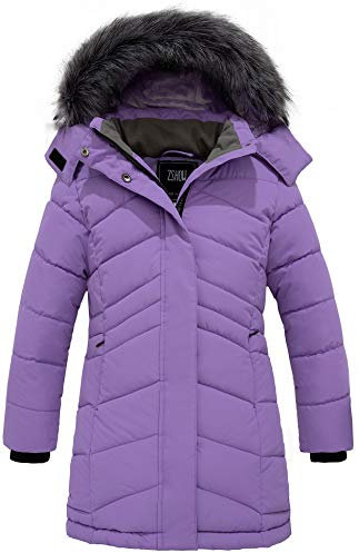 ZSHOW Giacca in Cotone a Vento Cappotto con Cappuccio Capispalla Pesante Imbottita Parka con Cappuccio Bambina Viola 116-122