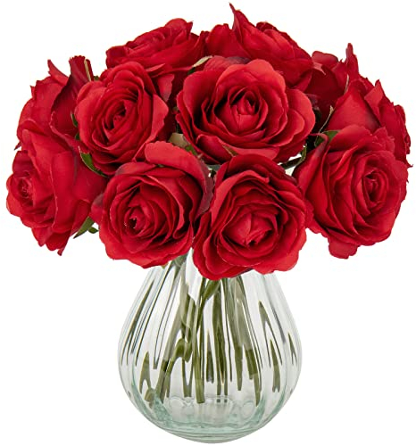 Kunstblumen Künstliche Rosen Gefälschter Irischer Rosenstrauß Seidenrose Höhe 23cm, 12 Köpfe Rosen Seidenblumen Brautstrauß für Hochzeit Home Dekoration