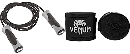 Venum Erwachsene Springseil Challenger, Black, One Size & Erwachsene Bänder Kontact Handgelenk und Armschoner, Schwarz, 4m