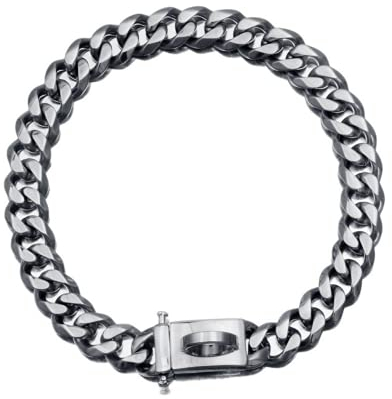 ausuky Hundehalsband aus massivem Edelstahl, kubanisches Haustierhalsband, mittelgroß, 45,7 cm, silberfarben