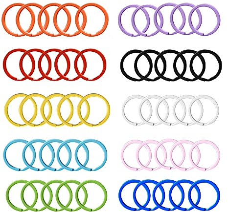 Trsnzul Schlüsselringe Bunt 50 Stücke Schlüsselringe Set Schlüssel Ringe Karabiner Rund Groß Ringe Schlüsselanhänger Metall Flat Key Ring zum Aufhängen des Schlüssels