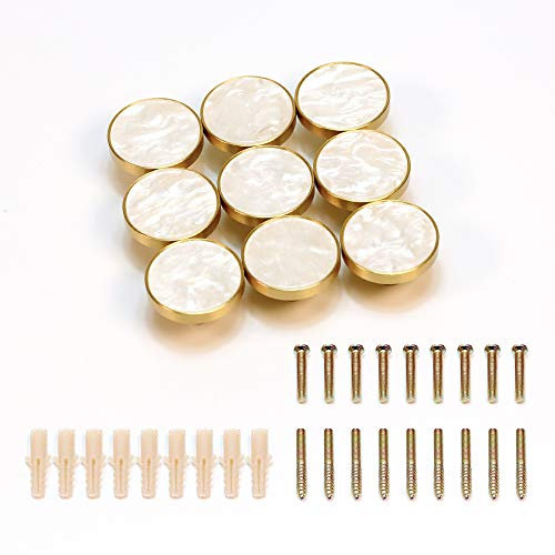 EVERGD 27mm Pure Copper Handle Shell Brass Gold Wardrobe Kitchen Cabinet Door Knobs Drawer Cupboard Hardware Pull Handle Clothes Coat Hook Modern Simple (9, Pearl White(32mm))