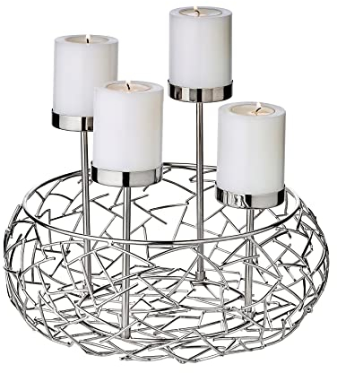 EDZARD Adventskranz Milano Up, Edelstahl glänzend vernickelt, Durchmesser 30 cm, für Stumpenkerzen ø 6 cm