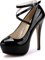 Womens High Heel Ankle Strap Platform Pump Wedding Evening Party Court Shoes PU Black Tag 39-UK 5.5
