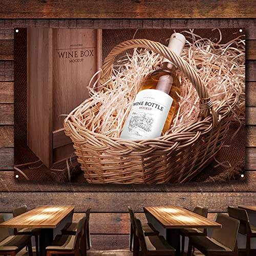 Bannière vintage pour bouteille de vin - Décoration murale - Pour bar, cave à vin, café, fête, fête de la bière - 96 x 144 cm