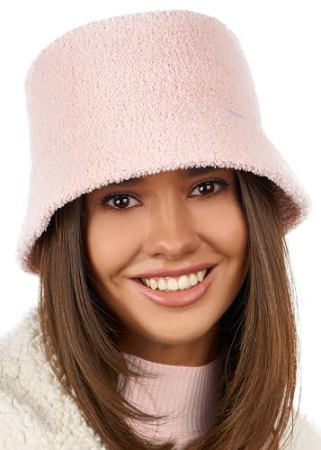 niceacsrise Weißer flauschiger Fischerhut für Damen – Winterhut aus Kunstpelz – flauschige Sherpa-Eimerhüte für Damen, Pink, Einheitsgröße