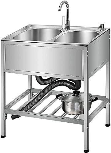 WIQUYBML Gewerbliche Küche Haushalt Kleines Waschbecken, All-in-One Kleines Gewerbliches/Heim Kleines Waschbecken Doppelbecken 304 Edelstahl Gastronomie Heim Kleines Waschbecken, All-in-One Kleines G