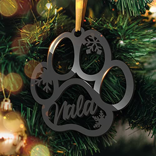 Personalisierte Weihnachtskugel - Lasergeschnittene Weihnachtsornamente mit personalisiertem Namen (Model: Dog Paw, Gloss Noir/Schwarz)