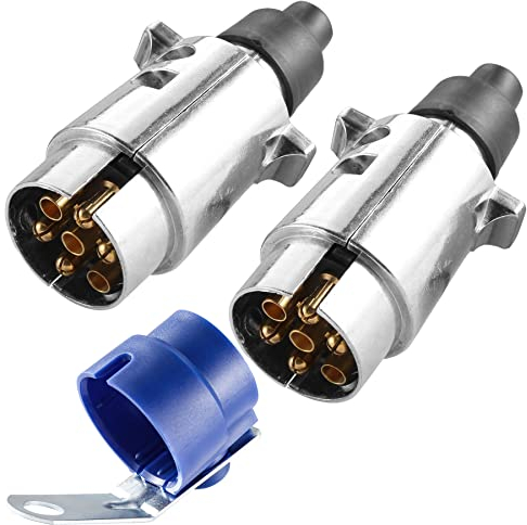 AGRISHOP Metal Enchufe de Remolque 7 Pines,12v 2piezas Aluminio Enchufe de Conexión de Remolque Macho con Soporte para Enchufe Remolque