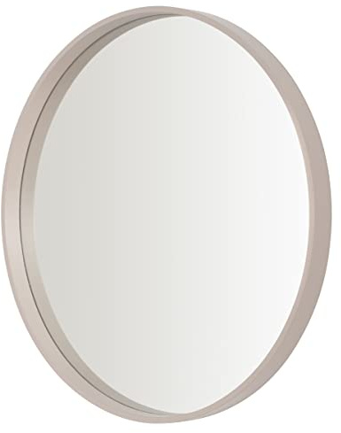Home Selections Beige Brown Round Wall Mirror, 50cm, Wooden Deep Framed Circle Mirror