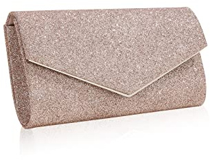 CORIOS Clutch Bag Pochette da Sera Donna Elegante con Catena Borsa a Tracolla per Sposa, Cocktail, Festa, Ballo, Cerimonia - Champagne