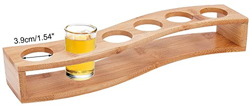 NBEADS 6 Shot Glass Holder, Shot Glass Tray Bamboo Shot Glass Serving Tray Shot Glass Storage Shot Glass Display Bar Accessories for Wine Glasses Water Planting Tube Crystal Ball, Hole: 3.9cm