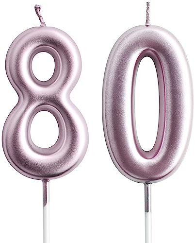 Rose Gold Birthday Candles for Cake Decoration (Number 80)