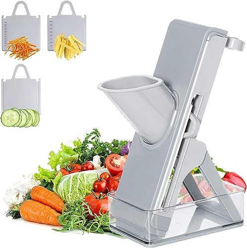 Mandoline Cuisine Manuelle, Coupe Legume Multifonction, Mandoline Slicer Verticale Lame en Acier Inoxydable pour Pomme de Terre, Carotte, Oignon,Gris