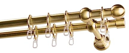 Garesa Gardinenstange Andrea Ø 20mm, 2-läufig, Messing, matt I Stabile Vorhangstange inkl. Ringe + Faltenlegehaken I Mit Endknopf Kugel kurz I 200cm