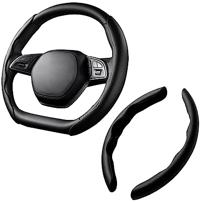 CGEAMDY Funda Volante De Coche, Cubierta del Volante de Fibra de Carbono, Universal 38cm, Protector de Volante Segmentado, Antideslizante y Duradero, Cubierta del Volante Transpirable(Negro)