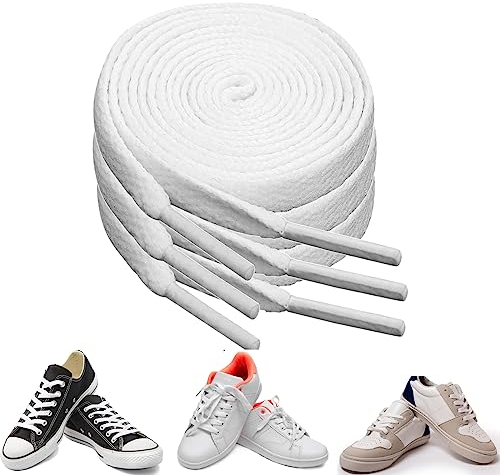 Ouligay 3 pares de cordones blancos, 8 mm de ancho, cordones blancos, 140 cm de largo, cordones planos, color blanco, resistentes al desgarro para zapatillas deportivas, zapatillas de correr, Blanco,