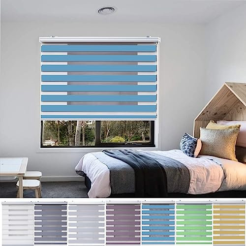 Lamellenvorhang 90 x 200 cm Doppelter Stoff, durchscheinend Tür Fenster Vorhang Inkl. Aller Montage-Teile für Schlafzimmer, Wohnzimmer, Blau