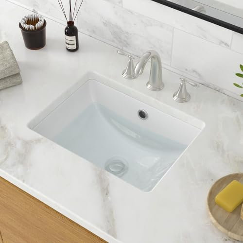 GhomeG Waschbecken, 45,7 x 35,6 cm, weiß, rechteckig, Porzellan-Keramik-Waschbecken mit Überlauf, kompaktes Unterbau-WC für kleine Badezimmer