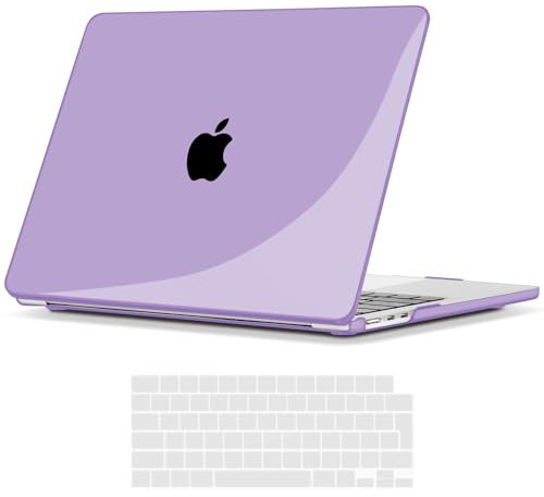 TECOOL Case compatible with MacBook Air M4 M3 M2 15 inch 2023-2025 (A3241 A3114 A2941), Plastic Snap On Hard Shell Cover & UK EU Keyboard Protector, Crystal Lilac (Glossy)