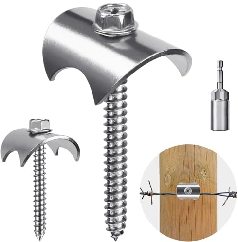 Insaga 50pcs Zaunklammern, 304 Edelstahl Krampennägel Zaunbefestigungsnägel 40mm M5.5 Stahlkrampen zum Holzschrauben für Maschendraht und Geflochtene Zäune mit Drahtfixer Halten Flexibel / M8 Adapter