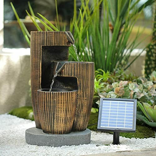 Indoor/Outdoor Garden Water Fountain Outdoor water fountain 3-Tier Barrel Fountain Water Feature Solar Light Waterfall Indoor Outdoor Decor for Deck, Patio, Porch, Yard Decor Decoration