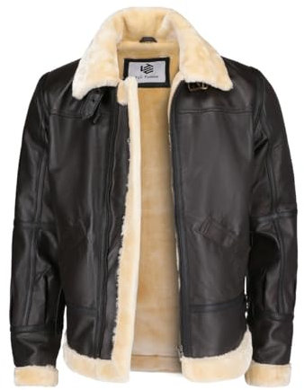 TLC Sheepskin Herren Shearling Fliegerjacke - Echtes Leder B3 Bomberjacke mit Fell - Lederjacke mit Fell Herren, Braun, Medium