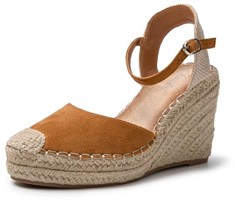 JOMIX Sandalias Mujer Verano con Cuñas Esparto Alpargatas Mujer Cuña Alta