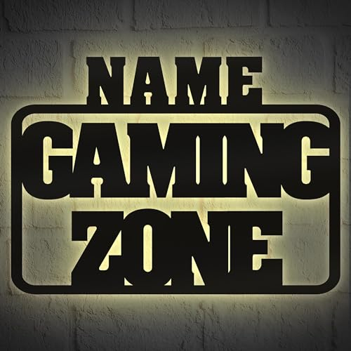 Gamer Gaming Zubehör Gamingzone Deko Game Zone mit Name Gamertag Led Holz Schild