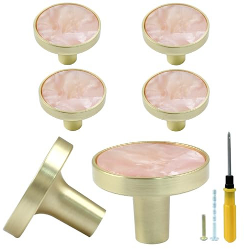 Bonsicoky Lot de 6 boutons ronds dorés pour tiroirs de commode, armoire de cuisine, porte, meubles décoratifs, rose