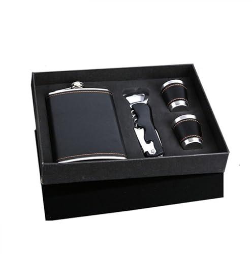 Hip Flask Set 9oz Stainless Steel Hip Flask with Wine Glass and Bottle Opener Leather Hip Flask Gift Set for Camping Barbecue