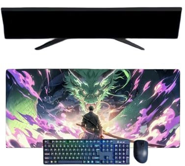 One Piece Roronoa Zoro Anime Mauspad, XXL, 800 x 300 mm, Gaming-Tastatur, wasserdicht und 3 mm, rutschfeste Gummibasis, strukturierte Oberfläche