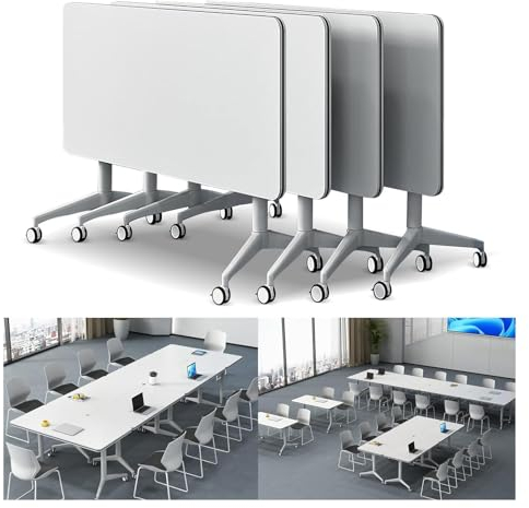 Konferenztisch, großer mobiler Besprechungstisch, rund, Konferenzraum-Tische mit Rollen, bequem und schnell, geeignet für Büro, Konferenzraum, Klasse (4 Stück) (Größe: 140 x 60 x 74,9 cm)