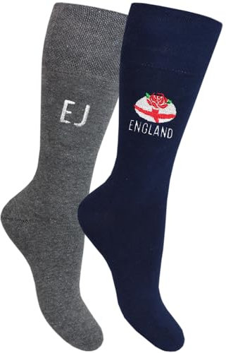 TeddyT's Personalised Men's England Rugby Ball & Rose Navy and Grey Socks Gift Set