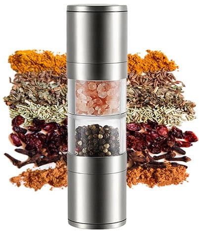 2 in 1 Salt and Pepper Grinder Professional Stainless Steel and Labour-saving Spice Grinder Refillable Adjustable Coarseness Mills