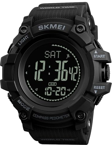 findtime Schrittzähler Uhr für Herren Kompass Schrittzähler Laufuhren Militär Outdoor Uhr Wasserdicht Sport Digital Armbanduhr LED Leuchtender Alarm Stoppuhr Countdown Pacer, LMTJHSK1356