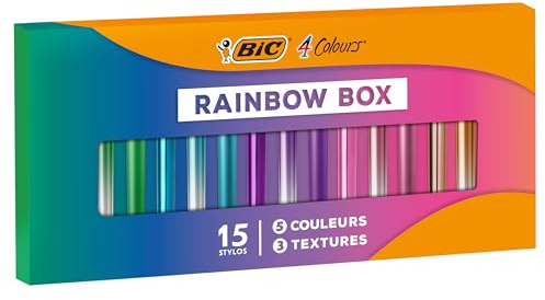 BIC 4 Farben Set Rainbow Limited Edition, ideal für Sammler, zweifarbig, glänzend und glänzend – Set mit 15 Stiften, starten Sie jetzt Ihre Sammlung mit 4 Farben