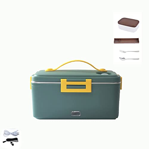 Fiambrera con calefacción, Fiambrera térmica Bento de 80 vatios Cajón para platos 2 en 1 Contenedor de alimentos eléctrico Microondas portátil de acero inoxidable para automóvil, oficina, escuela y
