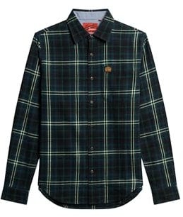 Superdry, T-Shirt L/S Cotton Lumberjack Shirt, M4010727A, Frontier Check Navy, M, Herren