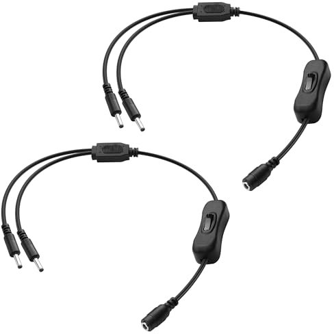 JSADZKJ 3.5mm x 1.35mm DC Power Cable DC 1 Female to 2 Male Extension Cable with On/Off 304 Switch DC35135 Y Splitter Power Cable for Cameras,DVRs,LED Strips 15.7 in/2Pcs