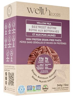 WELLTH Beetroot High Protein Pasta | Family Size Value Pack (340g) | 100% Natural Ingredients Beetroot & Yellow Pea | Grain Free, Gluten Free, High Fiber, Vegan Pasta with 22g Protein