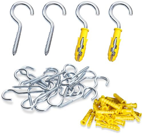 SHSMPXOY 30 Pezzi Ganci a Vite,40mm Gancio Lampadario,Ganci a Vite per Legno,Ganci Da Soffitto,Occhielli a Vite,Gancio Soffitto,Gancio Lampadario,Gancio da Muro,Viti Con Occhielli a Vite