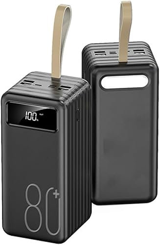 22.5W Carga rápida 100000mAh Power Bank Cargador portátil USB C Powerbank con 3 Salidas USB y 3 entradas Batería Externa para teléfono móvil, 80000mah, Negro