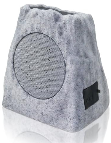 Outdoor Bluetooth Speaker with Light Show - Solar Powered & USB Charging, Bluetooth 5.0, Dual Pairing, IP44 Waterproof Wireless Speaker for Garden, Patio, Pool, Deck, Yard Rock Speaker Design