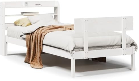 Homgoday Bett ohne Matratze Weiß 90x200 Kiefer Massivholz Möbel Deko Bett Bettrahmen Rahmen für Wohnzimmer Schlafzimmer Modell 3306614